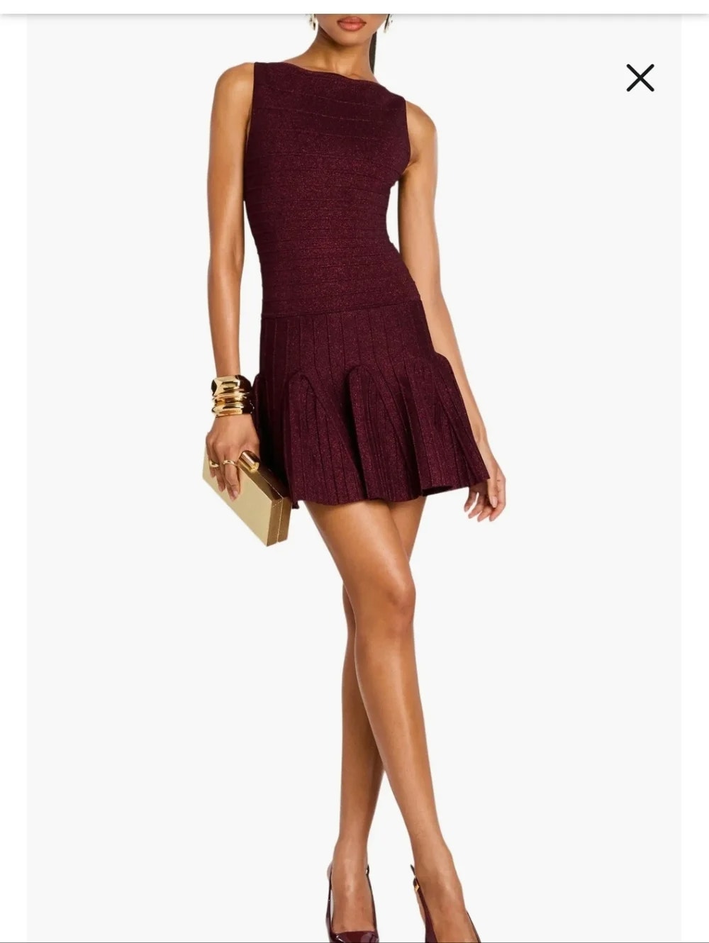 Retrofete Ny Audrina Metallic Knit Godet-Skirt Sleeveless Mini Dress Xs Nwt